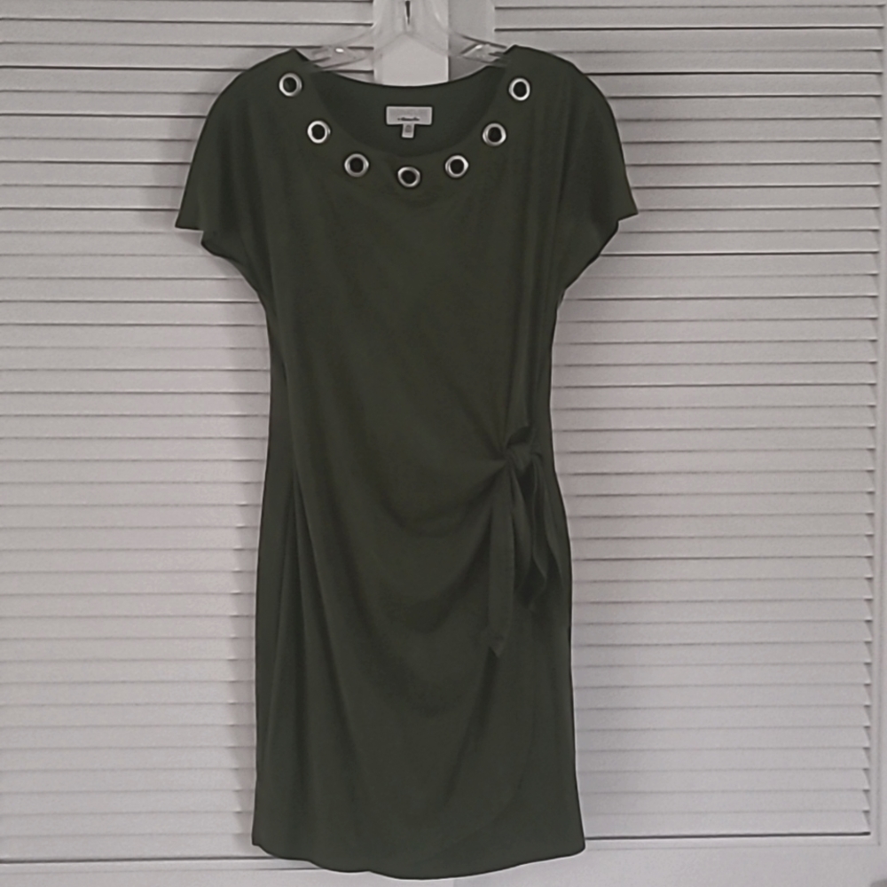 Signature by Robbie Bee Suede Feel Faux Wrap SS Dress Sz PS Olive NWOT